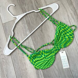 Frankies Bikinis Top NWT maggie underwire check print womens Green (small) swim